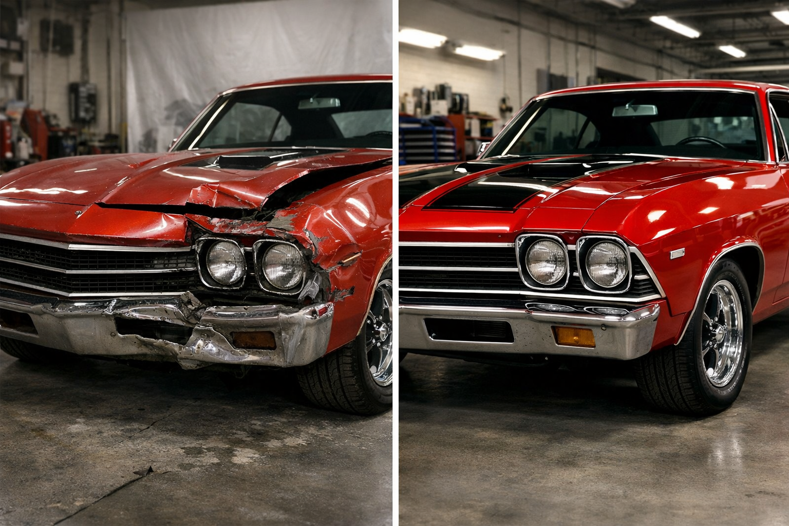 Reflection shot across a repaired panel showing straightness and line continuity