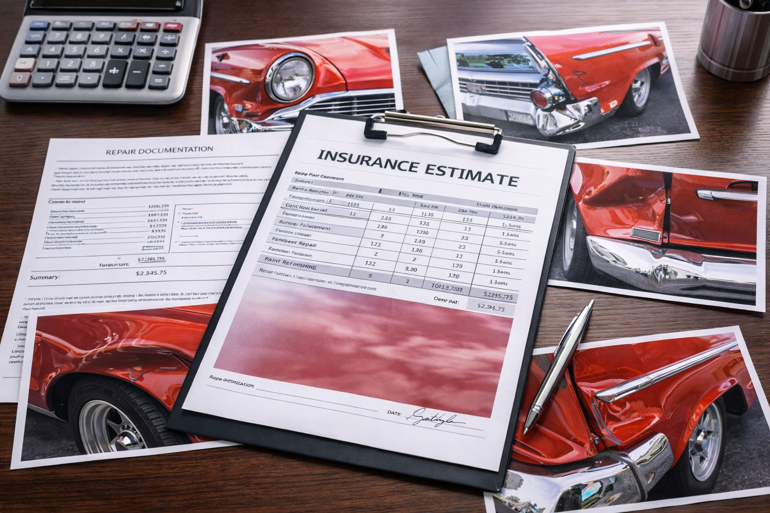 Estimate paperwork paired with documented damage photos