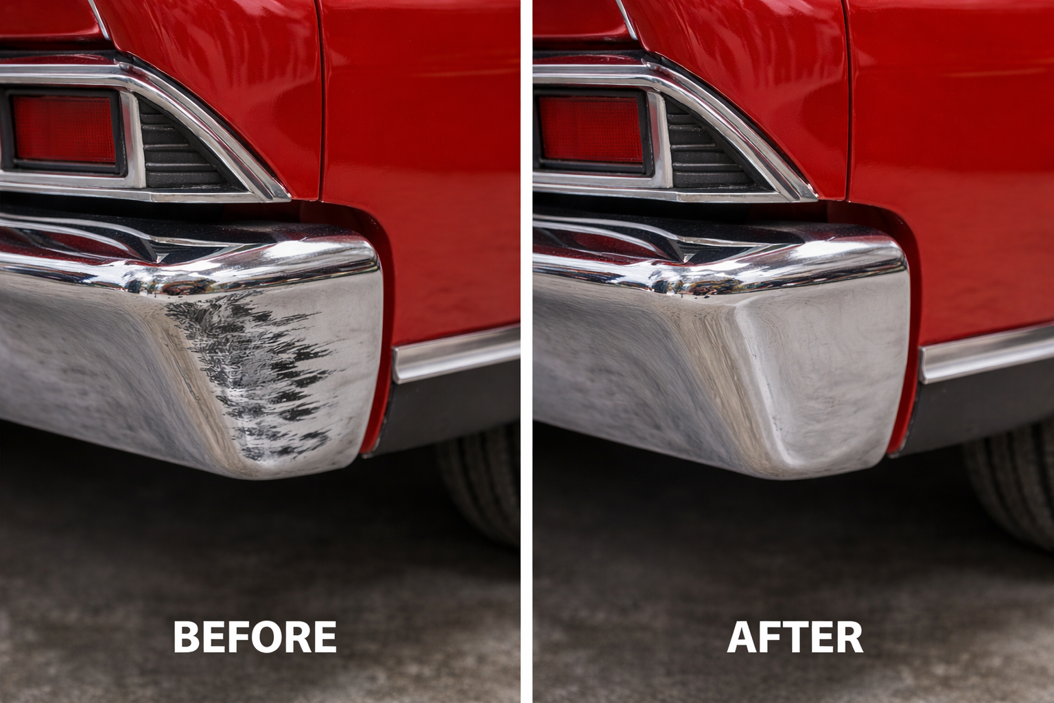 Scuffed bumper corner restored to uniform finish