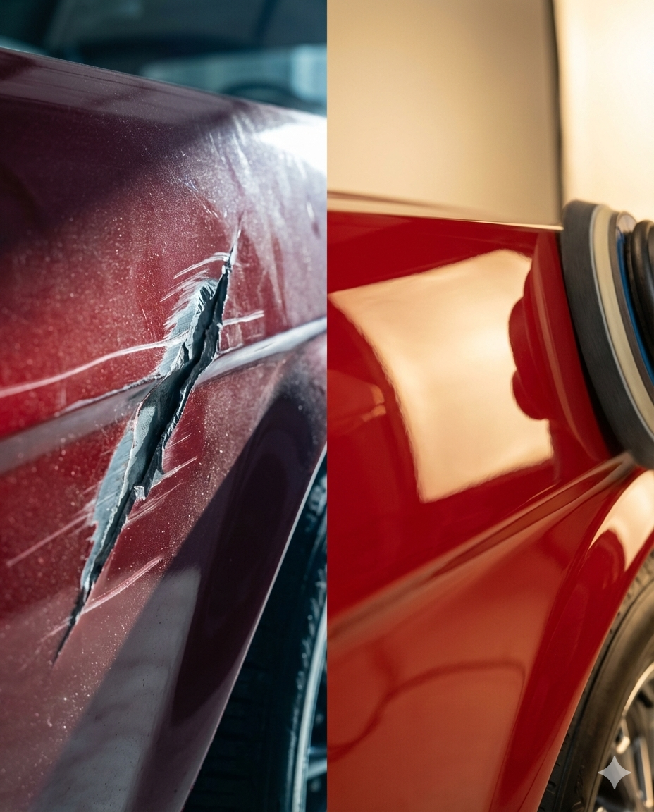 Scratch close-up before and after refinement